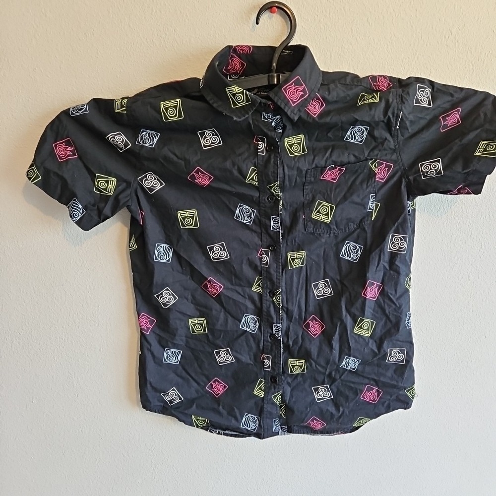 Avatar: The Last Airbender Button Front Shirt Nickelodeon Size Sm Elements Black